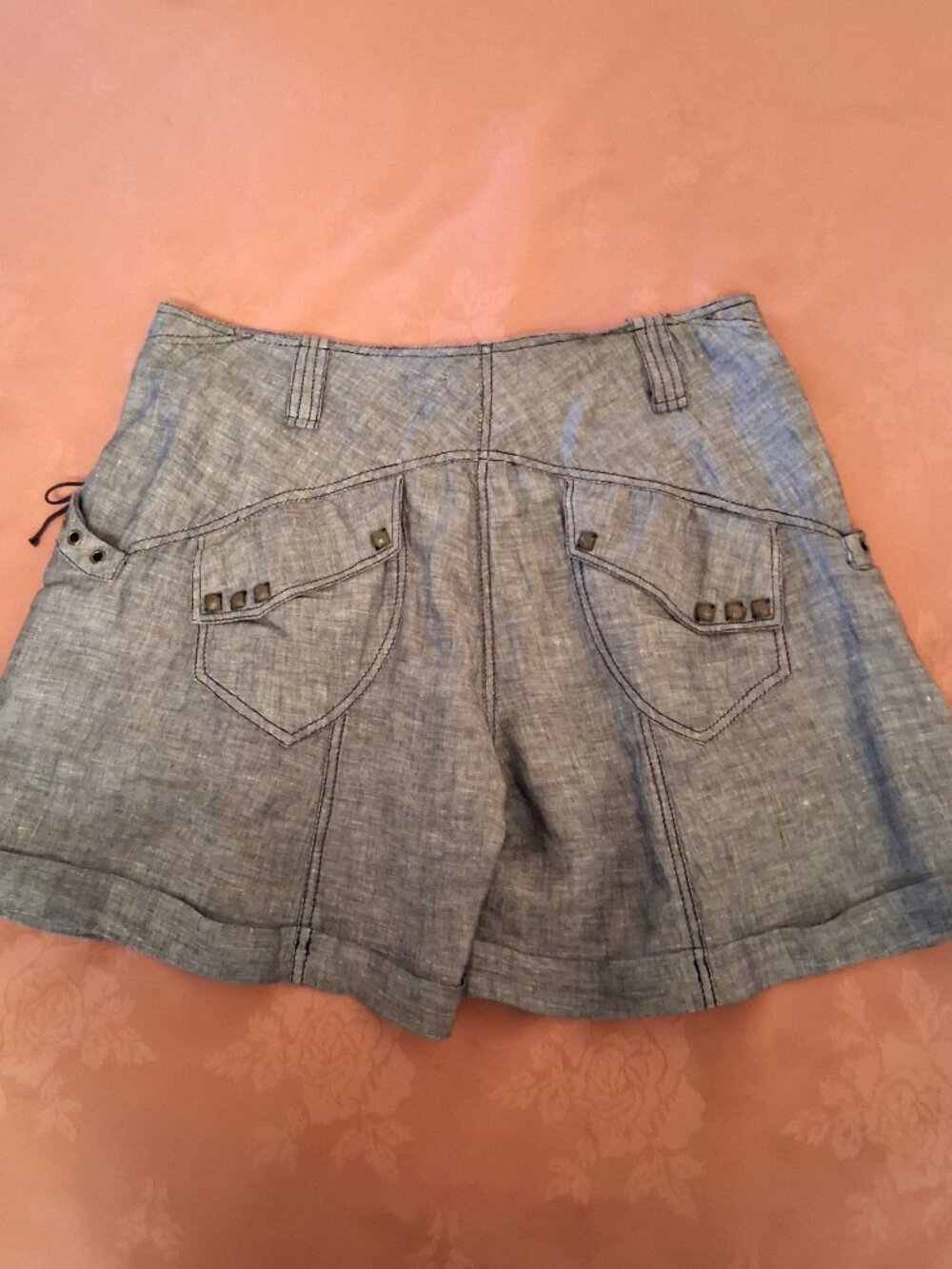 Gray High-Waist Linen-Blend Shorts - Picture 16 of 16